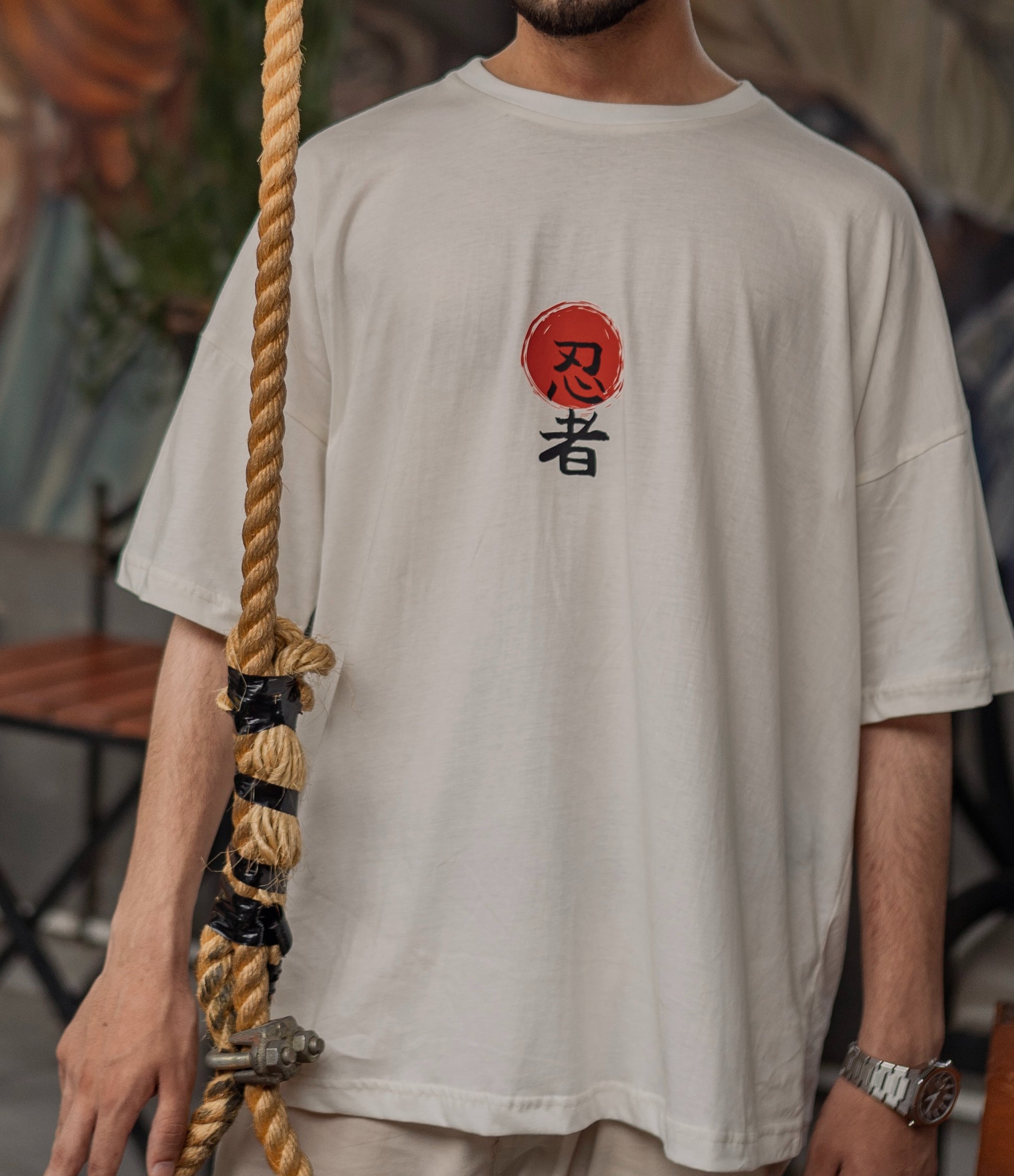 white ninja oversized dropped shoulders t shirt