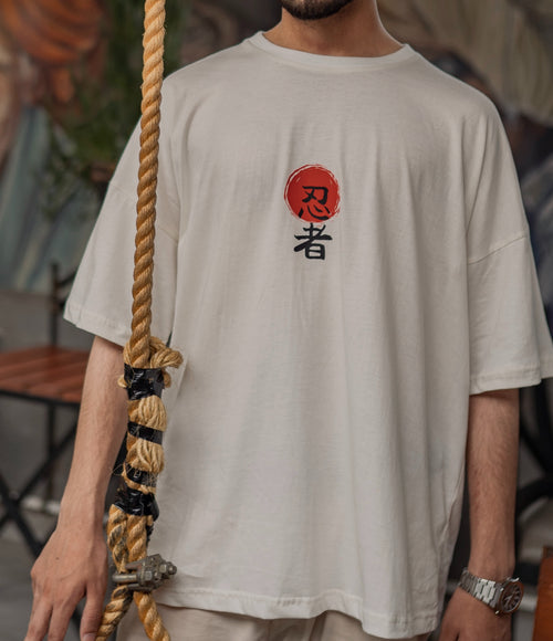 white ninja oversized dropped shoulders t shirt