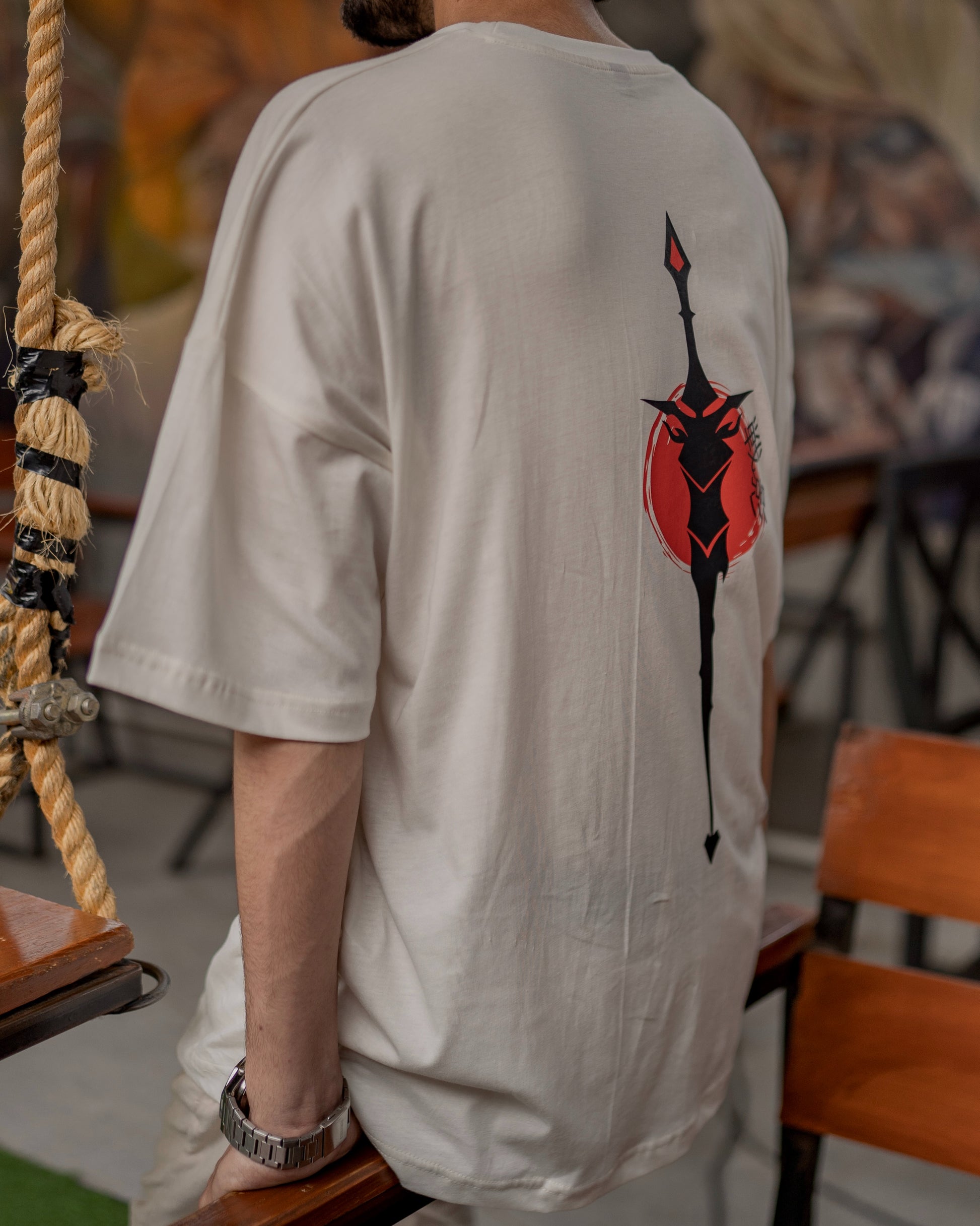 white ninja oversized dropped shoulders t shirt