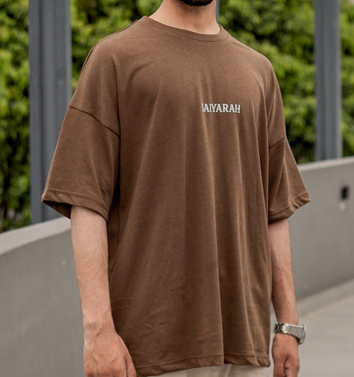 Brown simple plain oversized dropped shoulders t shirt